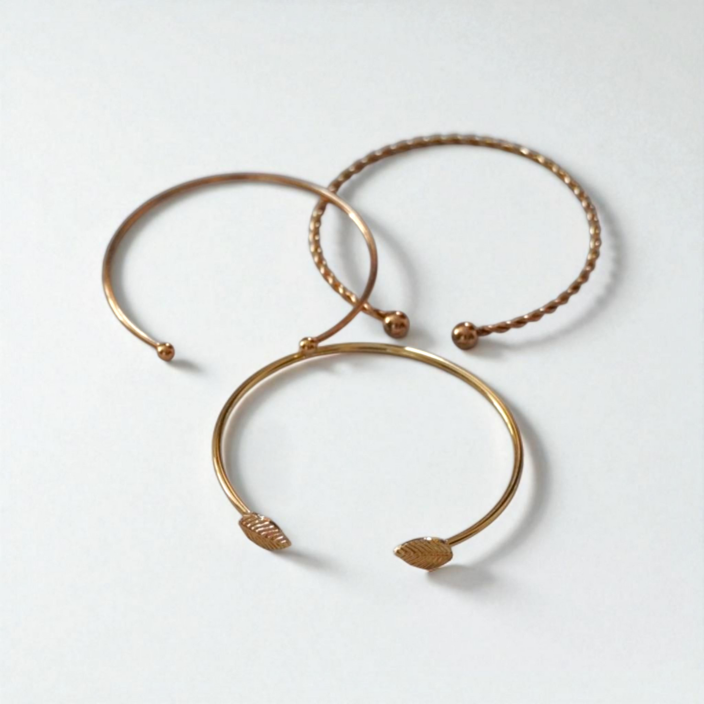 Golden Layered Bracelet Set – 3-Piece Imitation Jewelry for Effortless Stacking